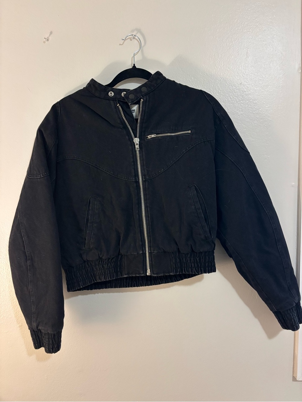 Wrangler Black Bomber-Style Jean Jacket